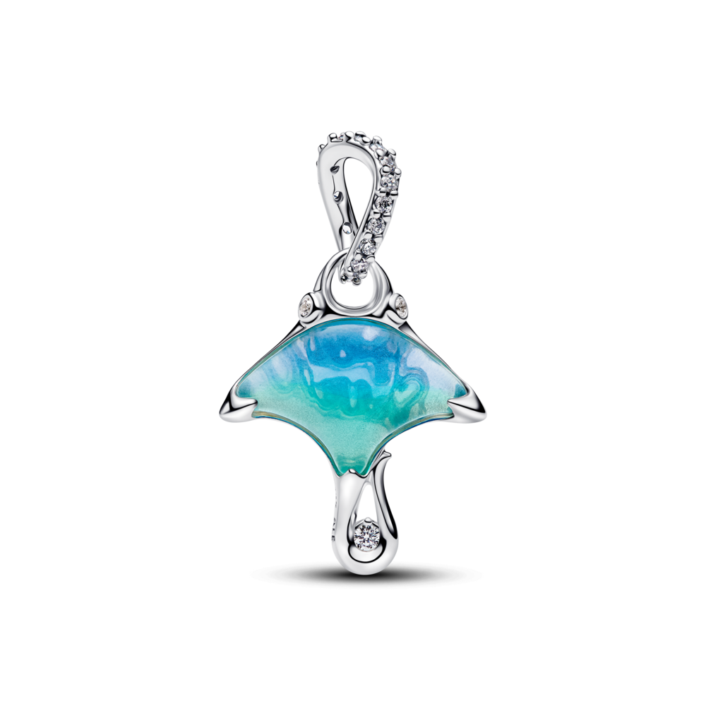 Charm Treo Bạc Cá Đuối Manta Xanh Đại Dương