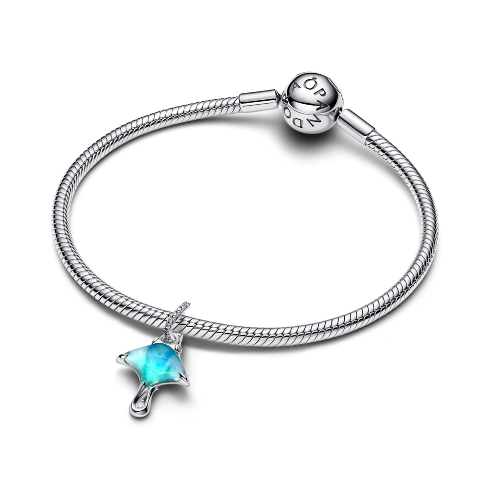 Charm Treo Bạc Cá Đuối Manta Xanh Đại Dương
