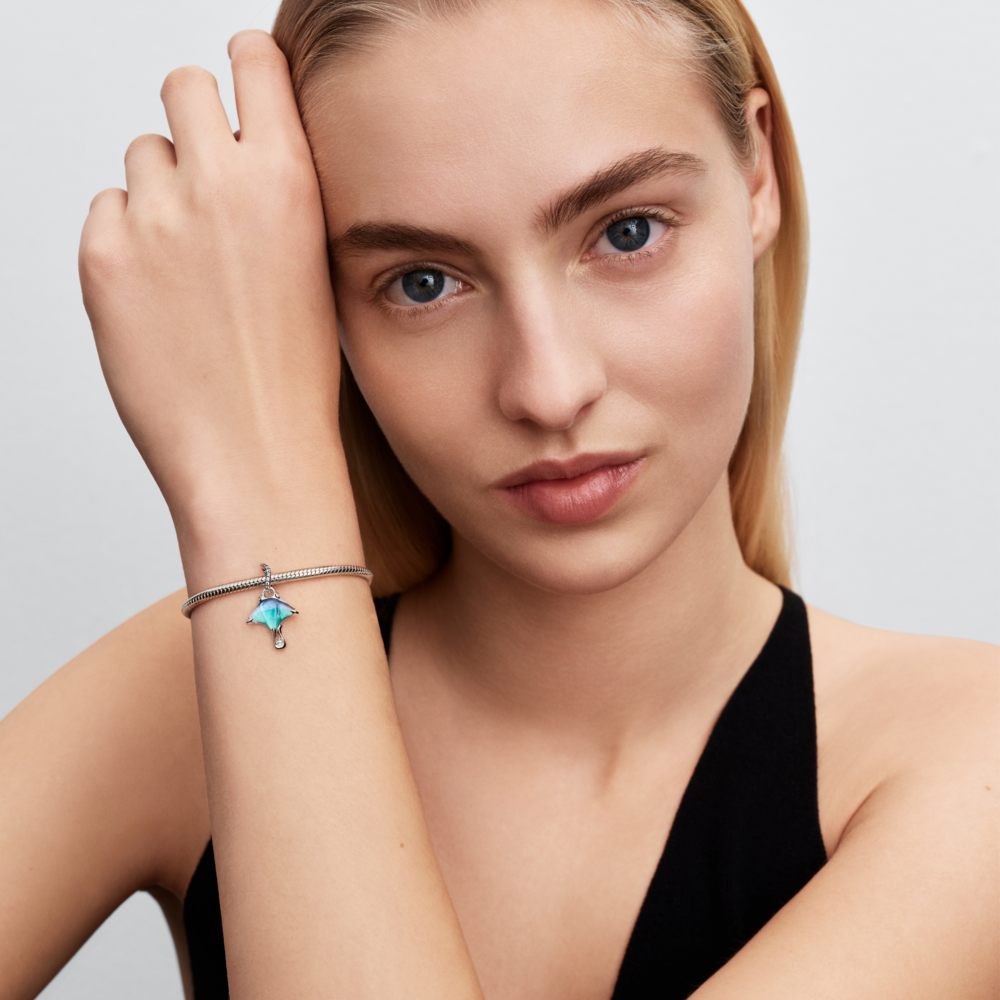 Charm Treo Bạc Cá Đuối Manta Xanh Đại Dương