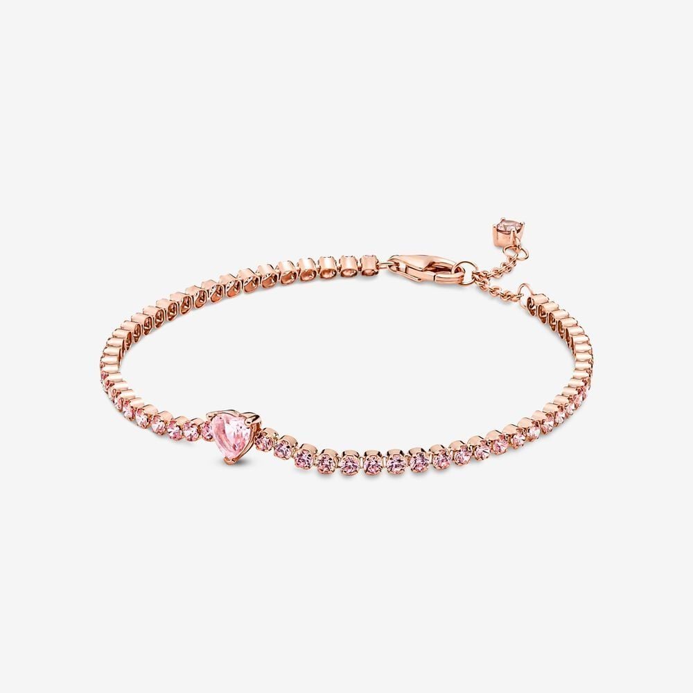 Vòng Tennis Mạ Vàng Hồng 14K Trái Tim Đính Đá Hồng