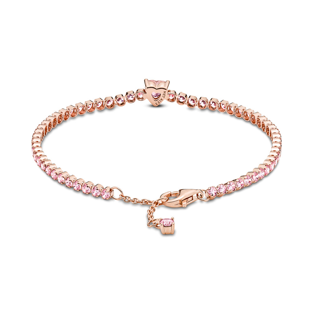 Vòng Tennis Mạ Vàng Hồng 14K Trái Tim Đính Đá Hồng
