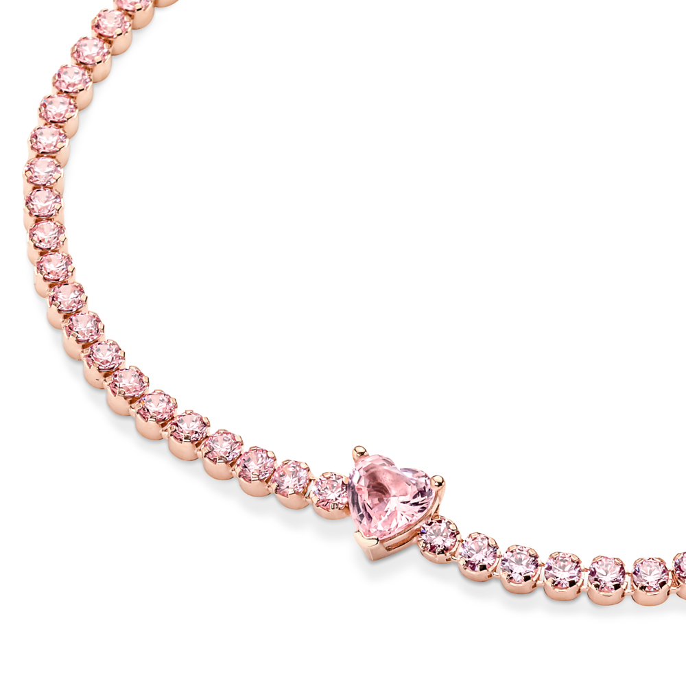 Vòng Tennis Mạ Vàng Hồng 14K Trái Tim Đính Đá Hồng
