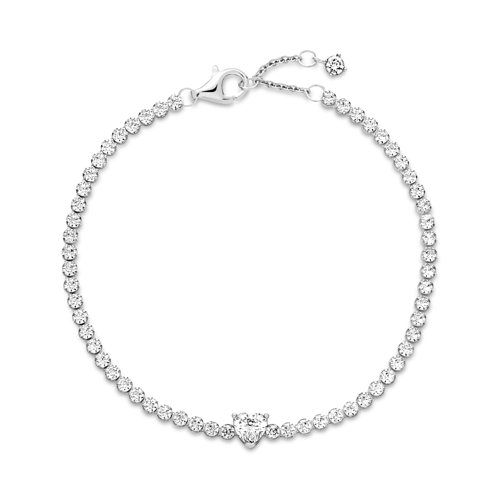 Vòng Tay Tennis Bạc Trái Tim Đính Đá Trong Suốt